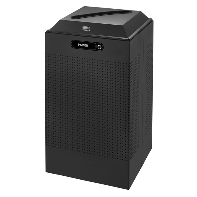 The sleek Silhouettes 29 Gallon FGDCR24 Decorative Square Indoor Recycling Container has a contemporary perforated pattern designed to seamlessly and beautifully blend with modern facilities and environments. High-quality materials and craftsmanship ensure containers can withstand the rigors of everyday use.