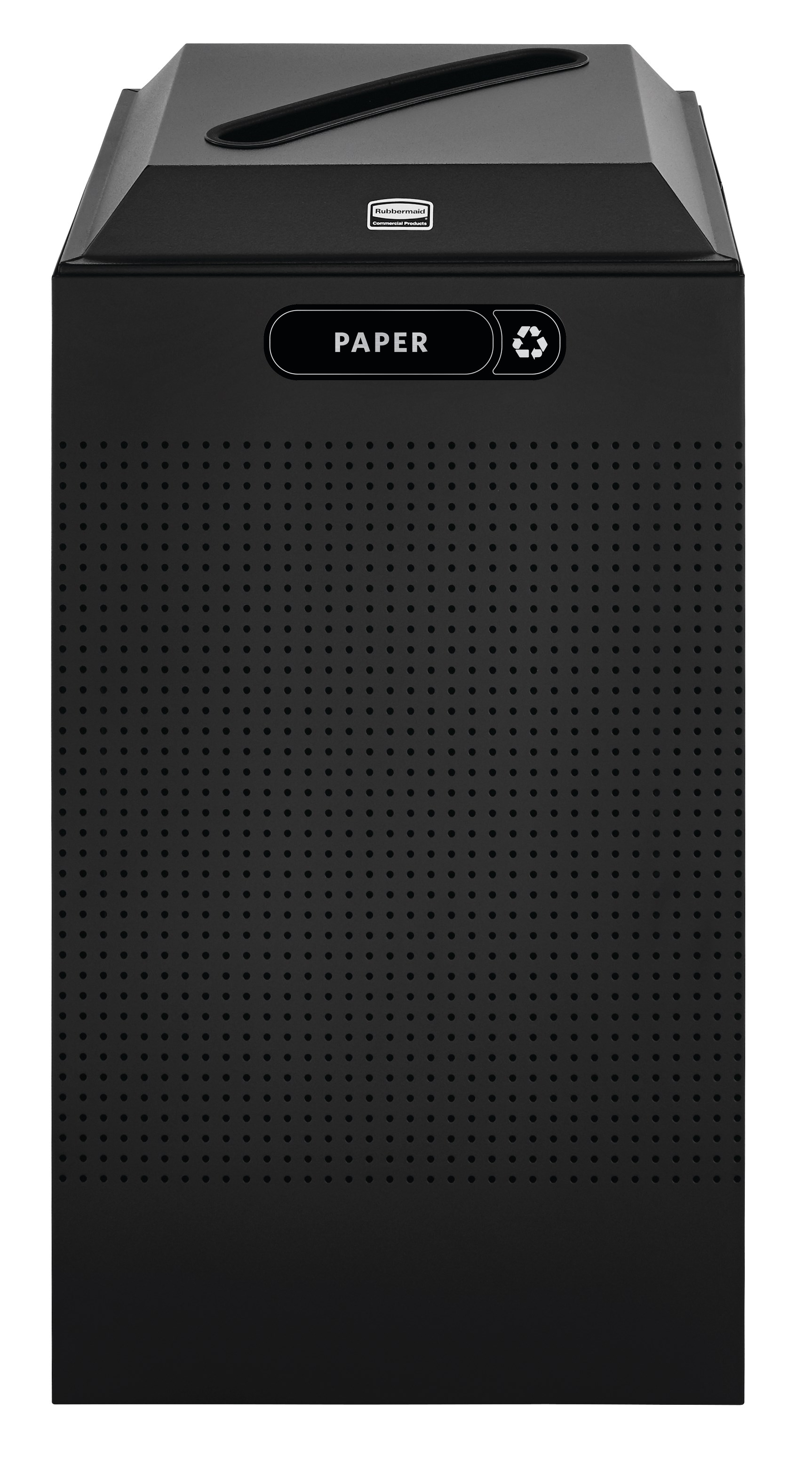 The sleek Silhouettes 29 Gallon FGDCR24 Decorative Square Indoor Recycling Container has a contemporary perforated pattern designed to seamlessly and beautifully blend with modern facilities and environments. High-quality materials and craftsmanship ensure containers can withstand the rigors of everyday use.