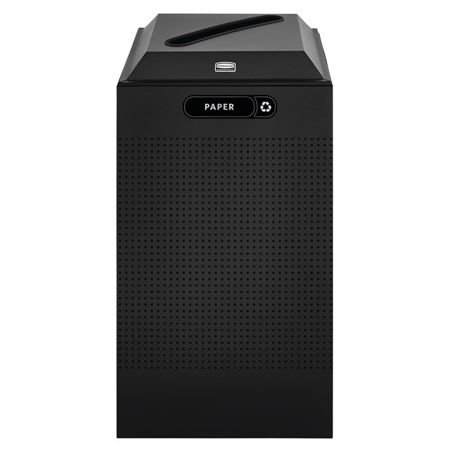 The sleek Silhouettes 29 Gallon FGDCR24 Decorative Square Indoor Recycling Container has a contemporary perforated pattern designed to seamlessly and beautifully blend with modern facilities and environments. High-quality materials and craftsmanship ensure containers can withstand the rigors of everyday use.