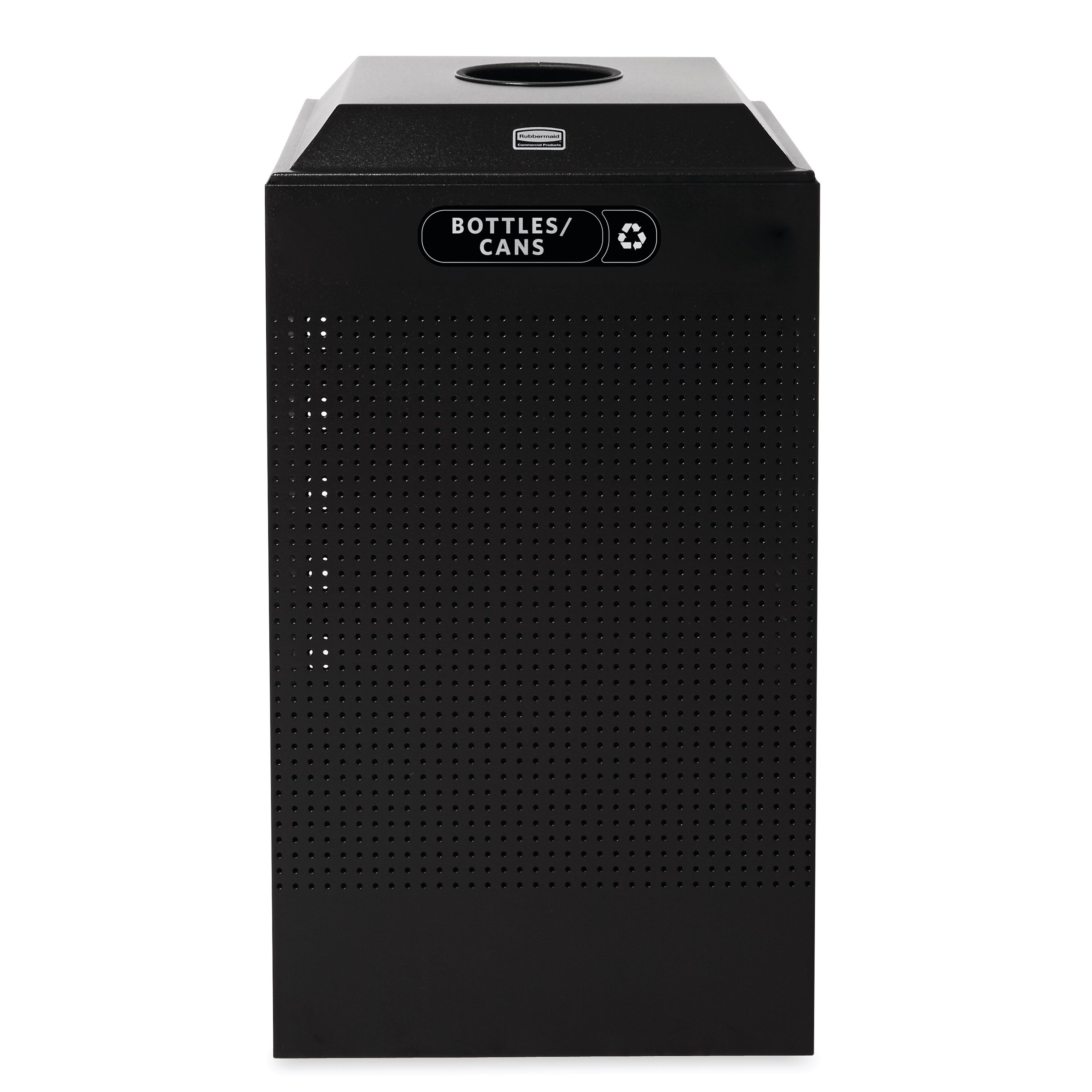 The sleek Silhouettes 29 Gallon FGDCR24 Decorative Square Indoor Recycling Container has a contemporary perforated pattern designed to seamlessly and beautifully blend with modern facilities and environments. High-quality materials and craftsmanship ensur