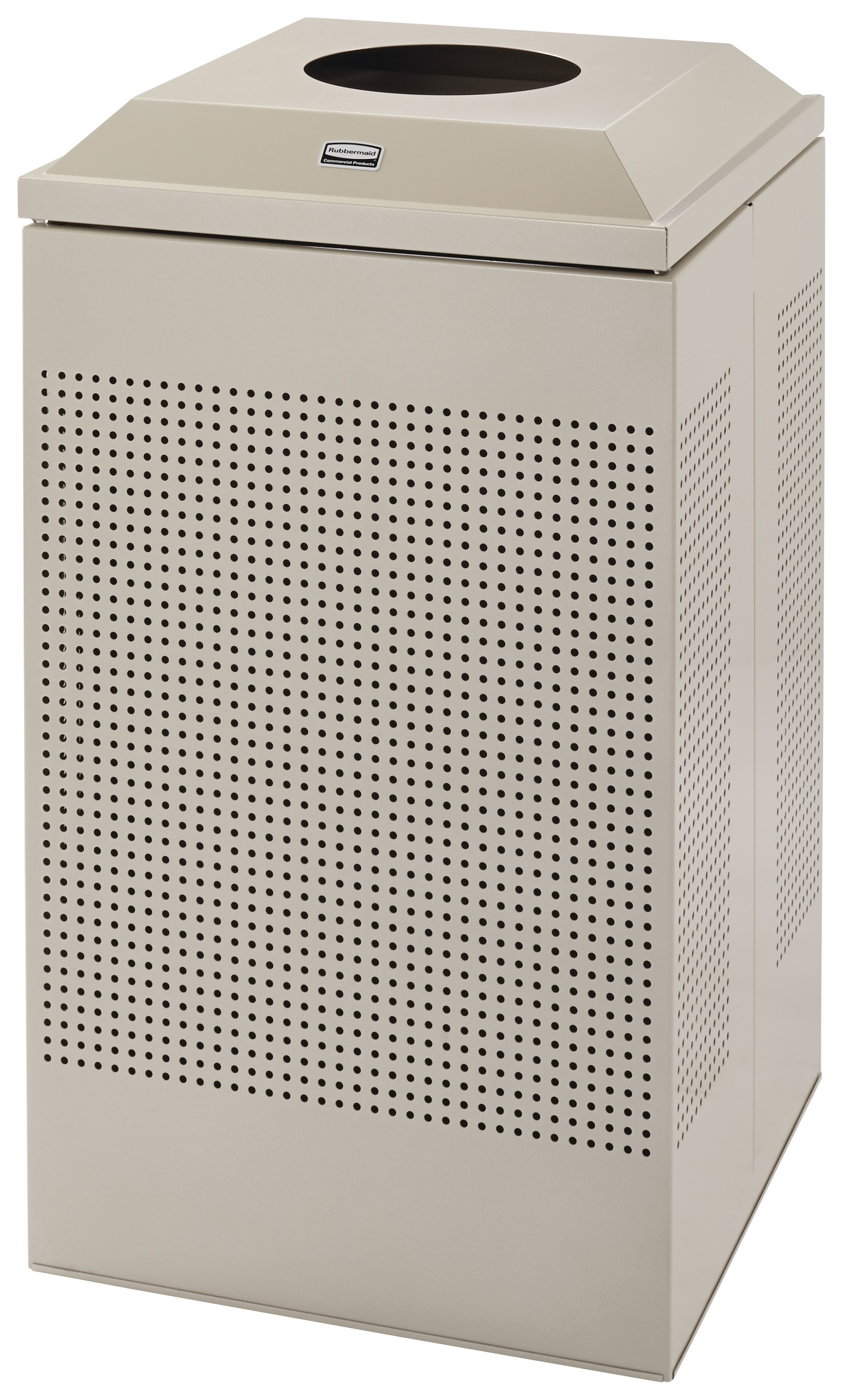 The sleek Silhouettes 29 Gallon FGDCR24 Decorative Square Indoor Recycling Container has a contemporary perforated pattern designed to seamlessly and beautifully blend with modern facilities and environments. High-quality materials and craftsmanship ensur