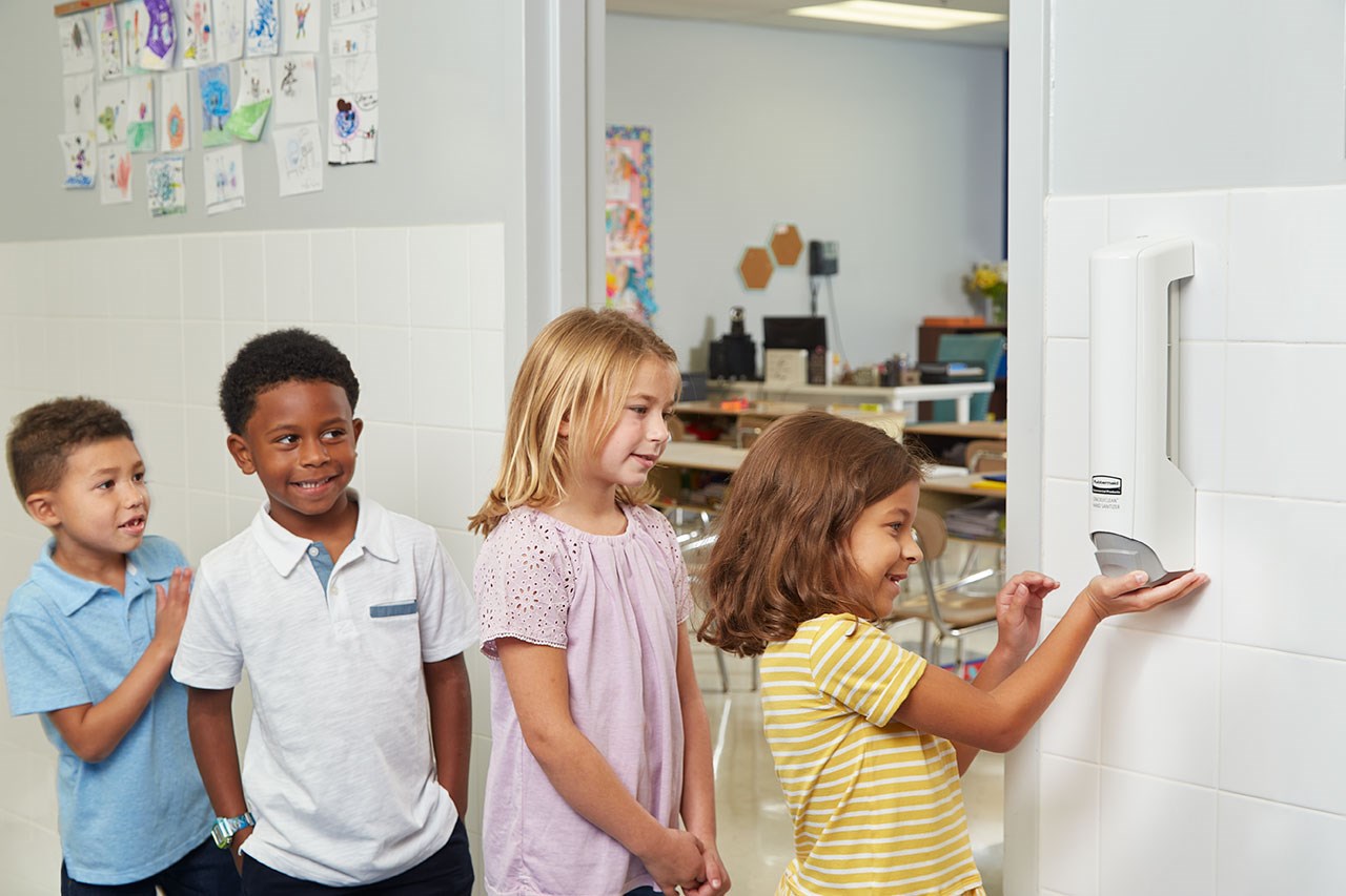 The CrackleClean™ Dispenser is a manual, wall-mounted system that dispenses a foaming gel formula that crackles when dispensed, providing an interactive and engaging experience that encourages users to sanitize more frequently.