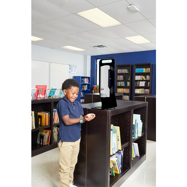 The CrackleClean™ Dispenser is a manual, wall-mounted system that dispenses a foaming gel formula that crackles when dispensed, providing an interactive and engaging experience that encourages users to sanitize more frequently.