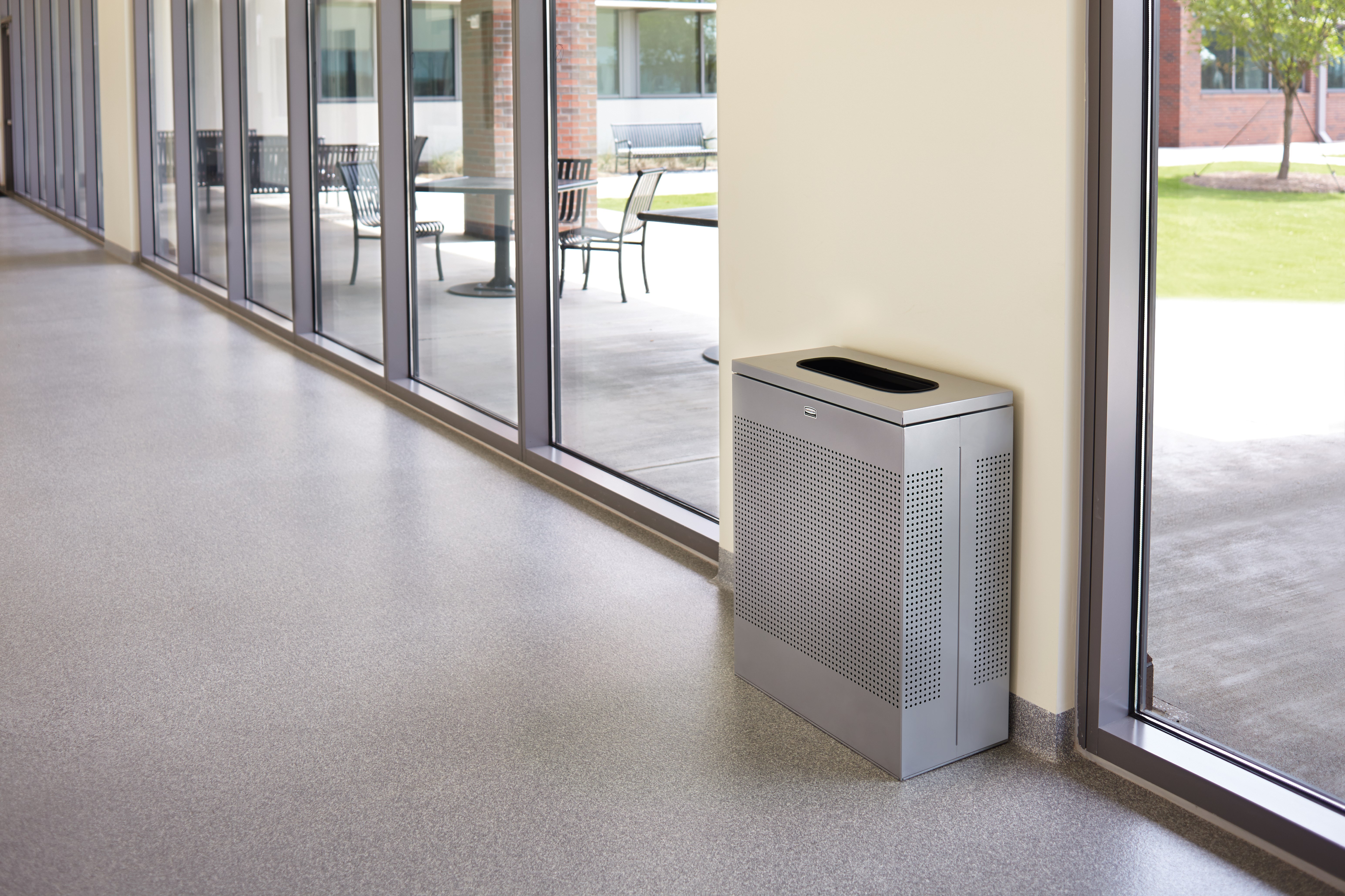 The sleek Silhouettes 13 Gallon FGSR14 Decorative Rectangle Indoor Waste Container has a contemporary perforated pattern designed to seamlessly and beautifully blend with modern facilities and environments. High-quality materials and craftsmanship ensure containers can withstand the rigors of everyday use.