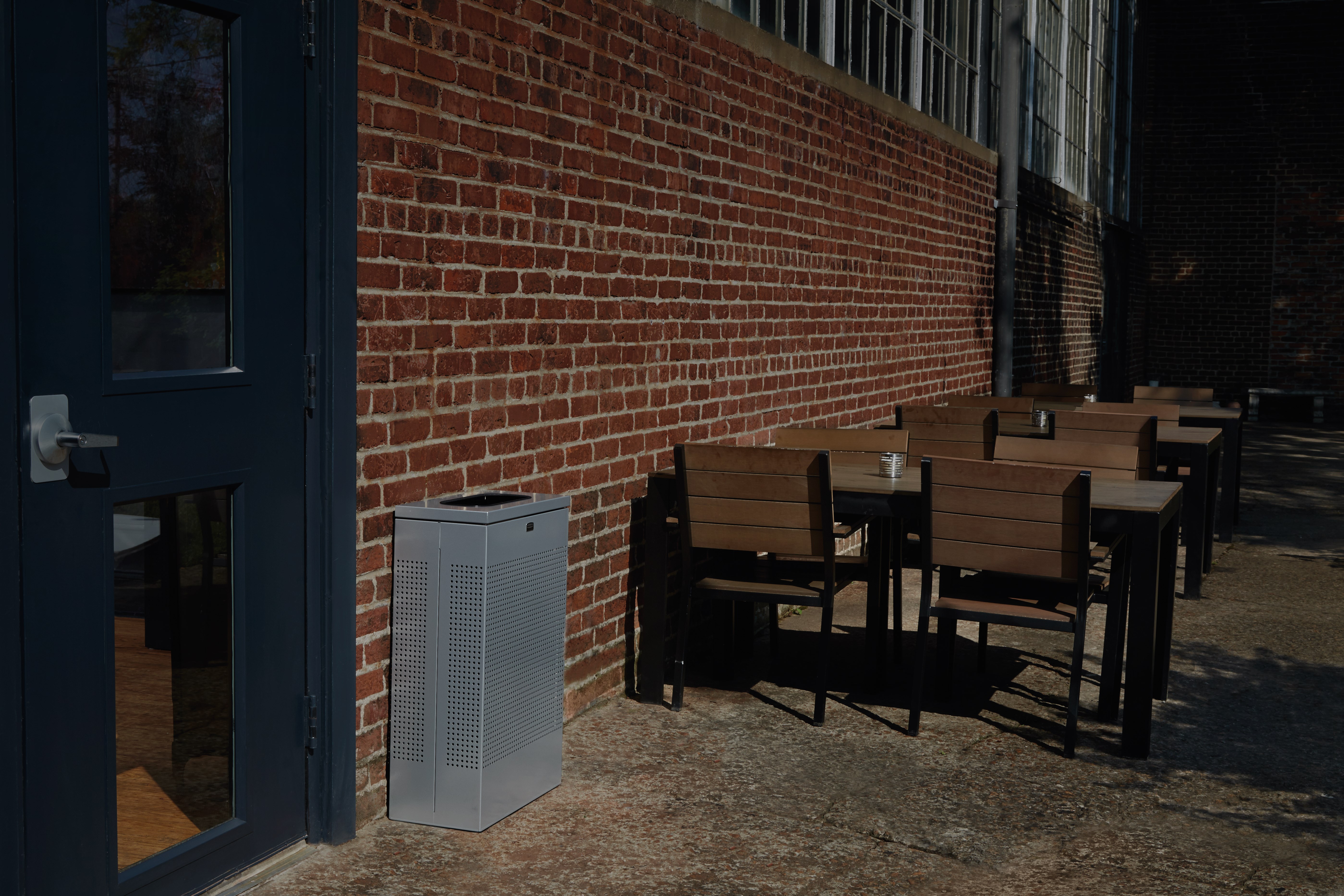 The sleek Silhouettes 40 Gallon FGSR18 Decorative Rectangle Indoor Waste Container has a contemporary perforated pattern designed to seamlessly and beautifully blend with modern facilities and environments. High-quality materials and craftsmanship ensure containers can withstand the rigors of everyday use.