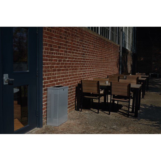 The sleek Silhouettes 13 Gallon FGSR14 Decorative Rectangle Indoor Waste Container has a contemporary perforated pattern designed to seamlessly and beautifully blend with modern facilities and environments. High-quality materials and craftsmanship ensure containers can withstand the rigors of everyday use.