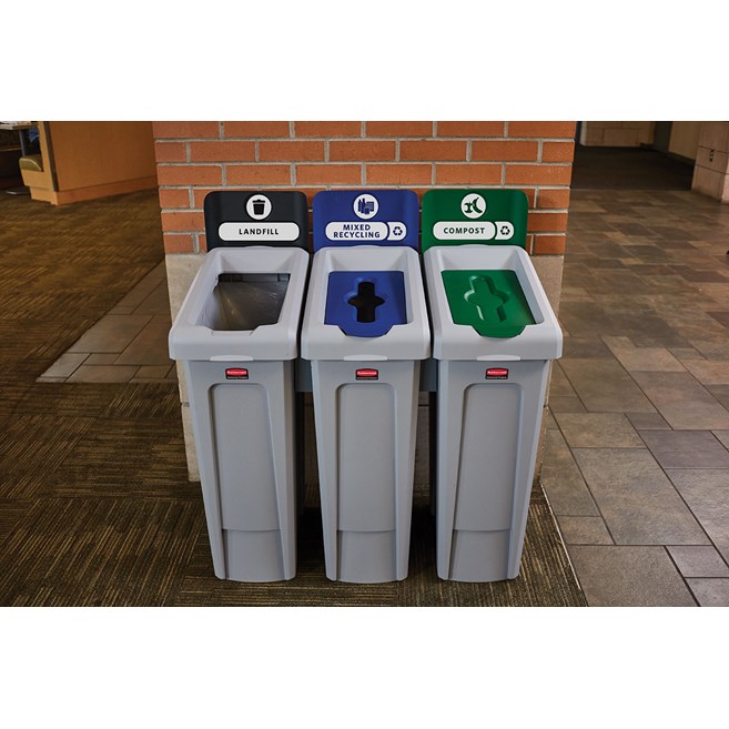 The Slim Jim® Recycling Station offers a front-of-house look with back-of-house functionality. It seamlessly connects with the 33G Slim Jim Recycling Station for a customizable recycling solution.