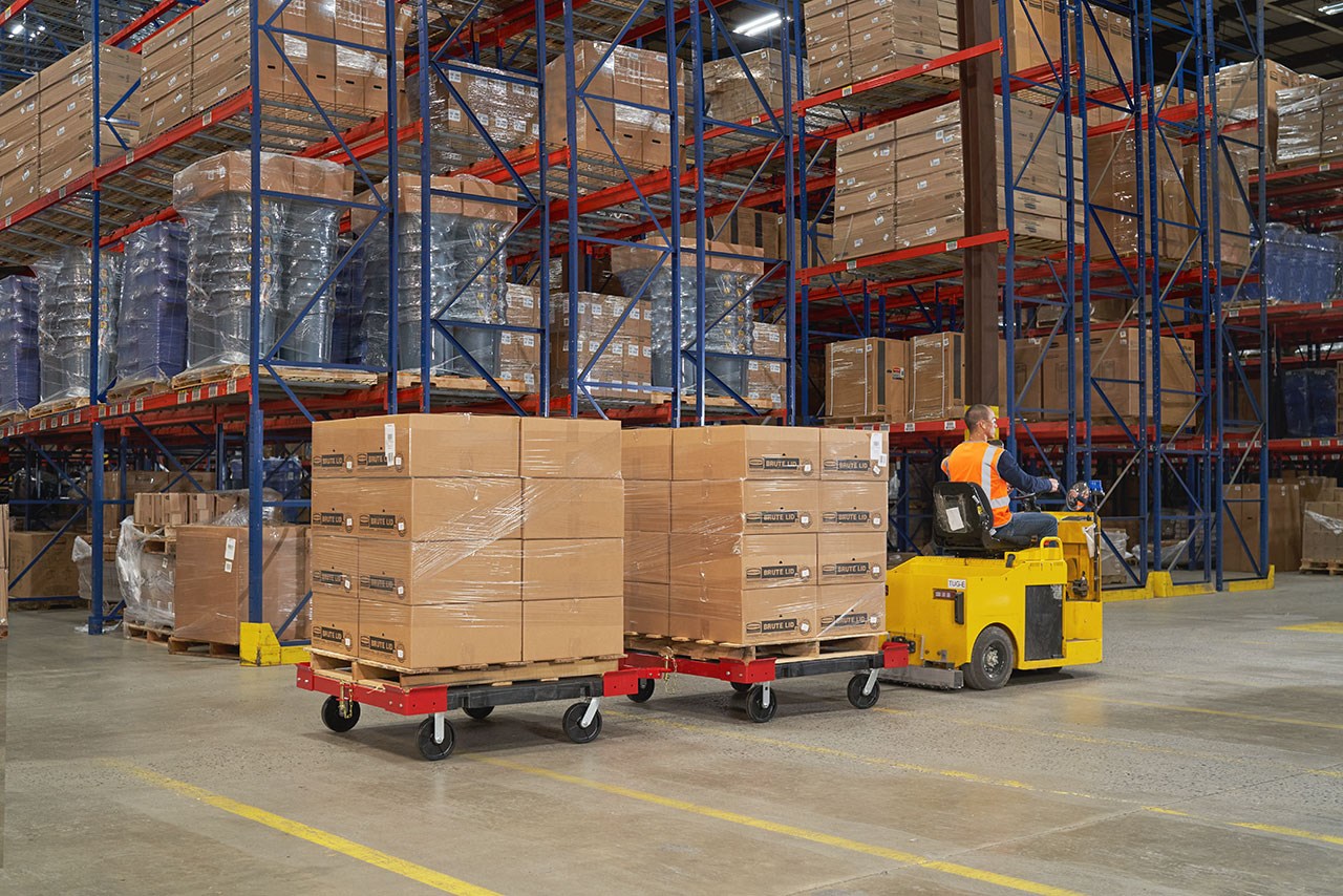 The Towable Pallet Cart is ideal for moving multiple heavy oversized loads throughout a facility with up to a 2,500 lb. capacity.