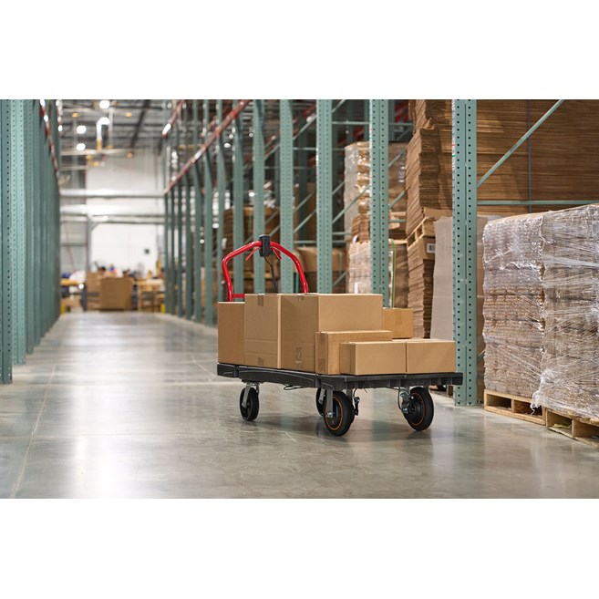 The Platform Truck Motorized Kit, boosted by PROPWR™ batteries, is ideal for users who want the benefits of motorized power for moving heavy loads and reducing user strain.