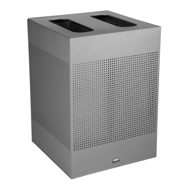 The sleek Silhouettes 34 Gallon Dual Stream Square Indoor Waste Container has a contemporary perforated pattern designed to seamlessly and beautifully blend with modern facilities and environments. Dual stream design includes two metal liners for improved waste diversion.