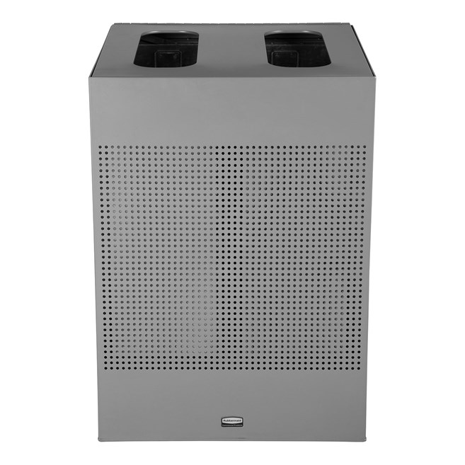 The sleek Silhouettes 34 Gallon Dual Stream Square Indoor Waste Container has a contemporary perforated pattern designed to seamlessly and beautifully blend with modern facilities and environments. Dual stream design includes two metal liners for improved waste diversion.