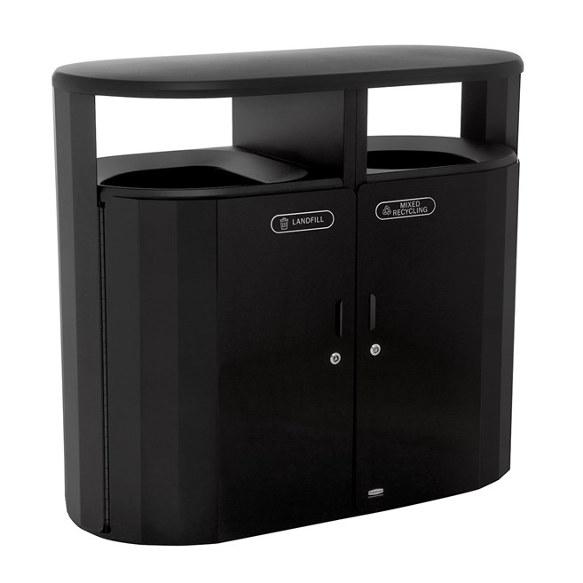 The Resist® Dual Stream Waste & Recycling Container is designed to maintain high-quality aesthetics under the most extreme outdoor conditions. Proprietary fan design resists up to 500lbs. of sustained blunt force.
