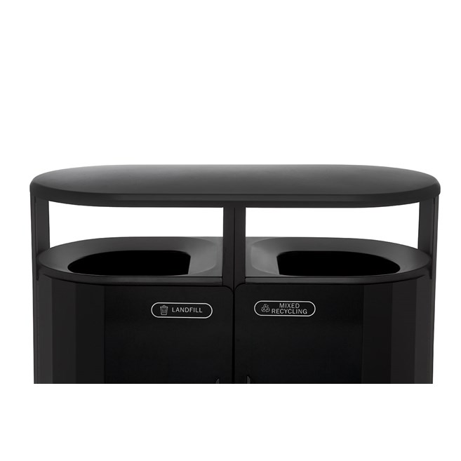 The Resist® Dual Stream Waste & Recycling Container is designed to maintain high-quality aesthetics under the most extreme outdoor conditions. Proprietary fan design resists up to 500lbs. of sustained blunt force.