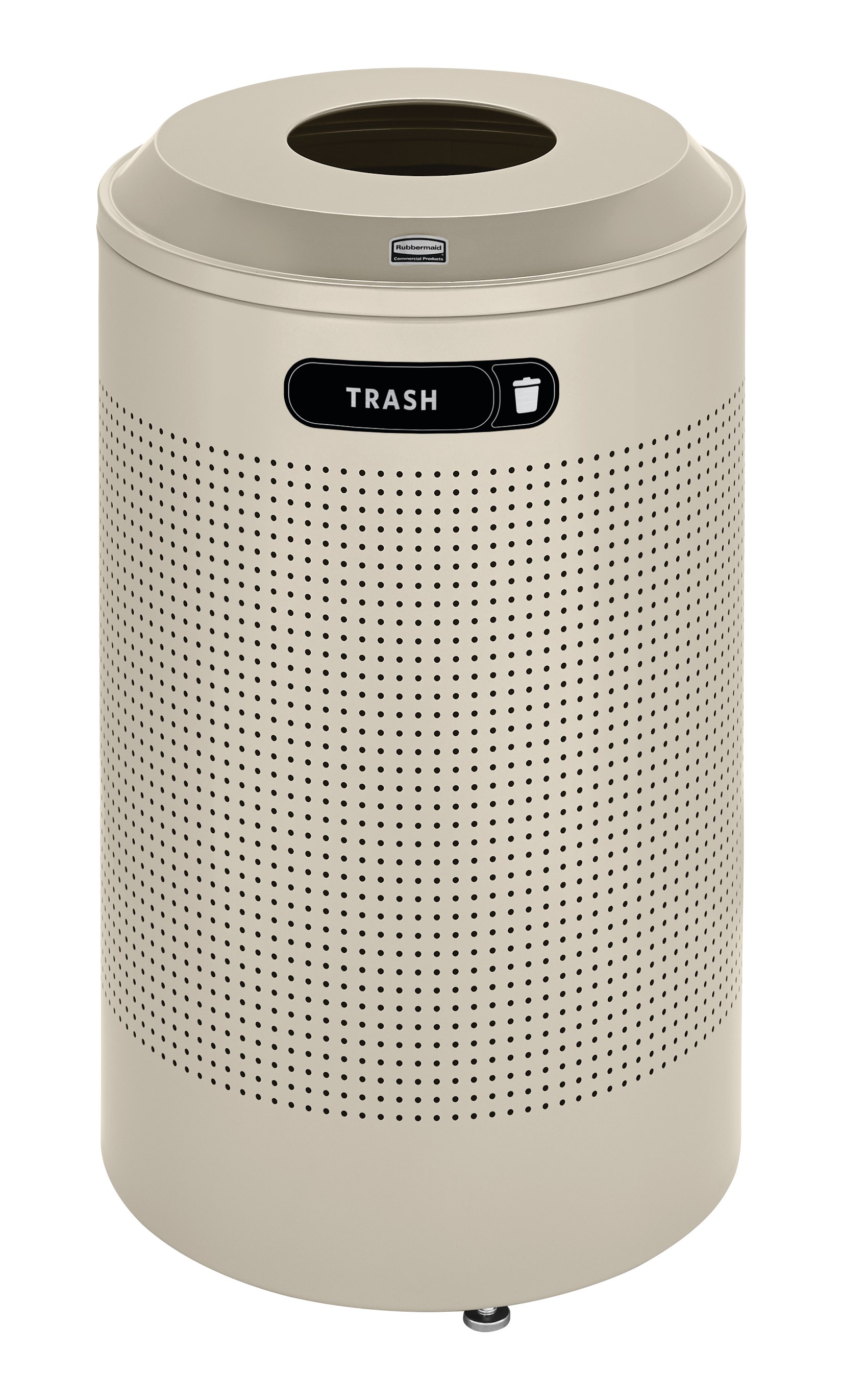 The sleek Silhouettes 26 Gallon FGDRR24 Decorative Round Indoor Recycling Container has a contemporary perforated pattern designed to seamlessly and beautifully blend with modern facilities and environments.