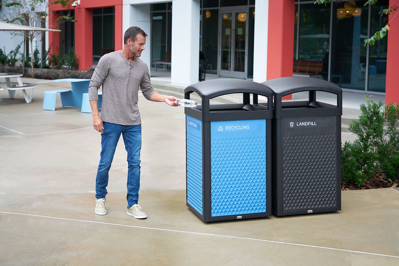 The Large Landfill Decorative Panels pair with the 50 Gal Landmark Series Containers (sold separately) or 51 Gal Tailor™ Container (sold separately) for a customizable waste solution.