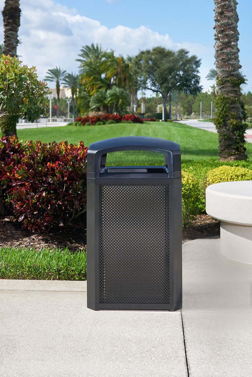 The Large Decorative Metal Panels pair with the 50 Gal Landmark Series Containers (sold separately) or 51 Gal Tailor™ Container (sold separately) for a customizable waste solution.