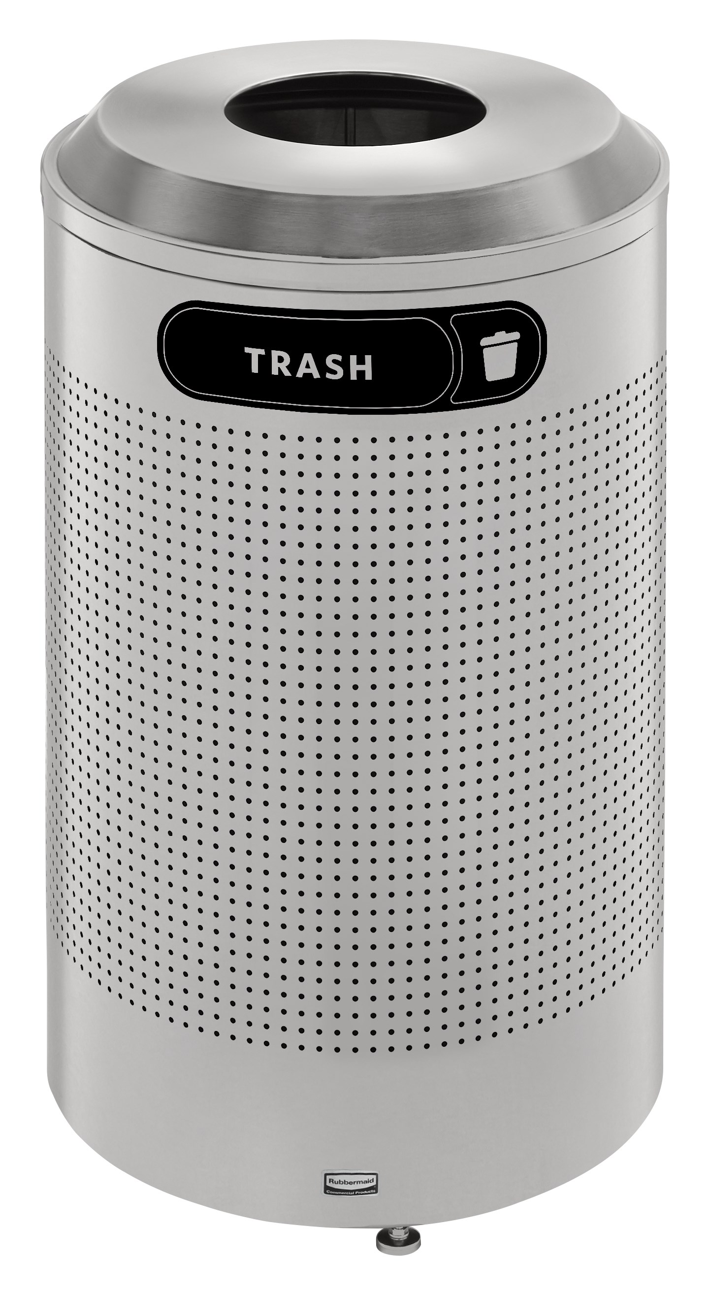 The sleek Silhouettes 26 Gallon FGDRR24 Decorative Round Indoor Recycling Container has a contemporary perforated pattern designed to seamlessly and beautifully blend with modern facilities and environments.