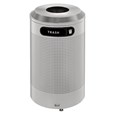 The sleek Silhouettes 26 Gallon FGDRR24 Decorative Round Indoor Recycling Container has a contemporary perforated pattern designed to seamlessly and beautifully blend with modern facilities and environments.
