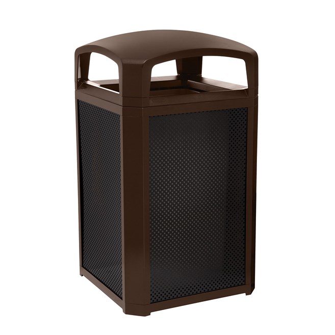 Landmark Series® Containers with Domed Top are the ideal solution for high-volume outdoor waste collection. Easy-to-service design features a hinged top with a stay-open strap to access rigid liner for quick waste removal.