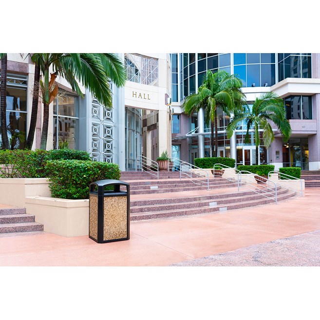 Landmark Series® Containers are the ideal solution for high-volume outdoor waste collection. Easy-to-service design features a hinged top with a stay-open strap to access rigid liner for quick waste removal.