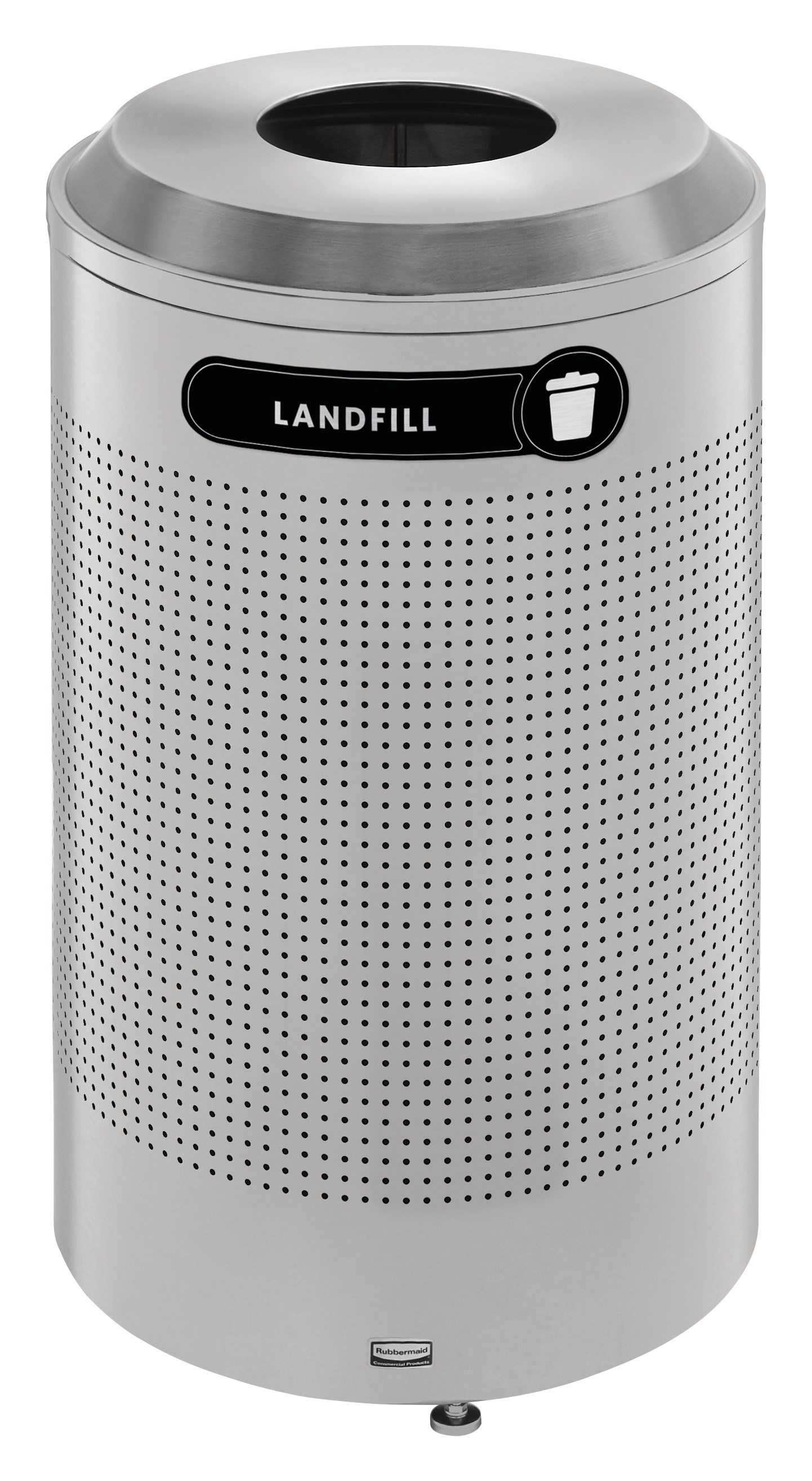The sleek Silhouettes 26 Gallon FGDRR24 Decorative Round Indoor Recycling Container has a contemporary perforated pattern designed to seamlessly and beautifully blend with modern facilities and environments.