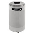 The sleek Silhouettes 26 Gallon FGDRR24 Decorative Round Indoor Recycling Container has a contemporary perforated pattern designed to seamlessly and beautifully blend with modern facilities and environments.