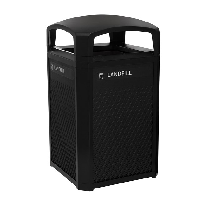 Landmark Series® Containers are the ideal solution for high-volume outdoor waste collection. Easy-to-service design features a hinged top with a stay-open strap to access rigid liner for quick waste removal.