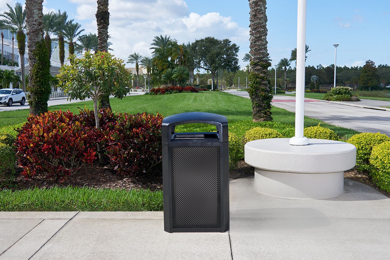 Landmark Series® Containers are the ideal solution for high-volume outdoor waste collection. Easy-to-service design features a hinged top with a stay-open strap to access rigid liner for quick waste removal.