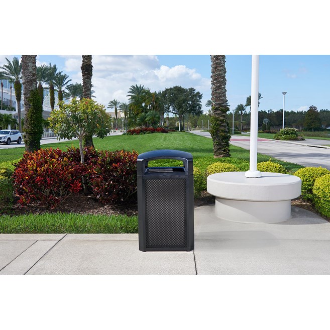 Landmark Series® Containers are the ideal solution for high-volume outdoor waste collection. Easy-to-service design features a hinged top with a stay-open strap to access rigid liner for quick waste removal.