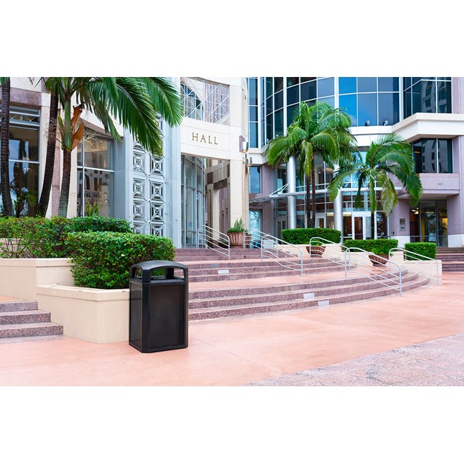 Landmark Series® Containers are the ideal solution for high-volume outdoor waste collection. Easy-to-service design features a hinged top with a stay-open strap to access rigid liner for quick waste removal.