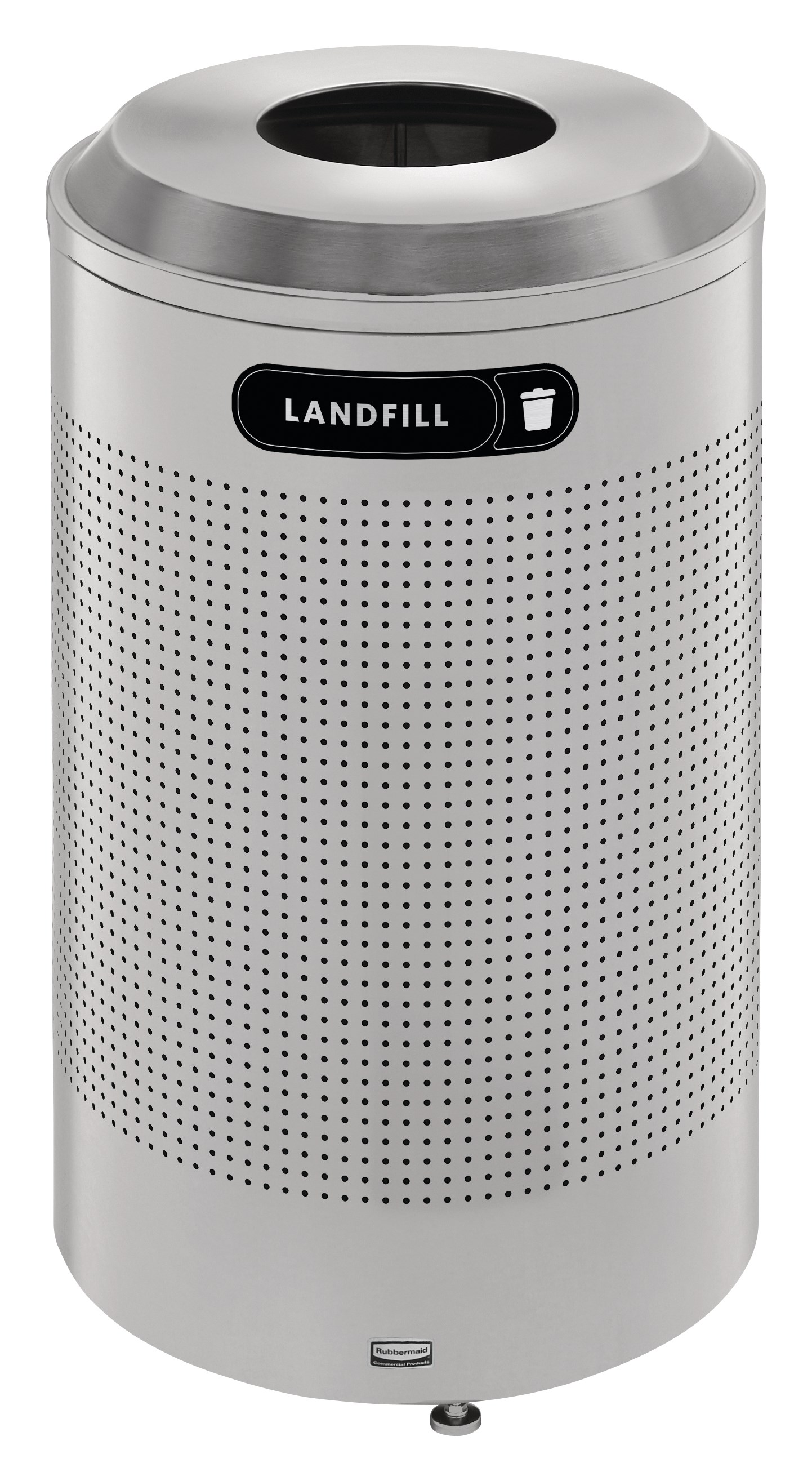 The sleek Silhouettes 26 Gallon FGDRR24 Decorative Round Indoor Recycling Container has a contemporary perforated pattern designed to seamlessly and beautifully blend with modern facilities and environments.