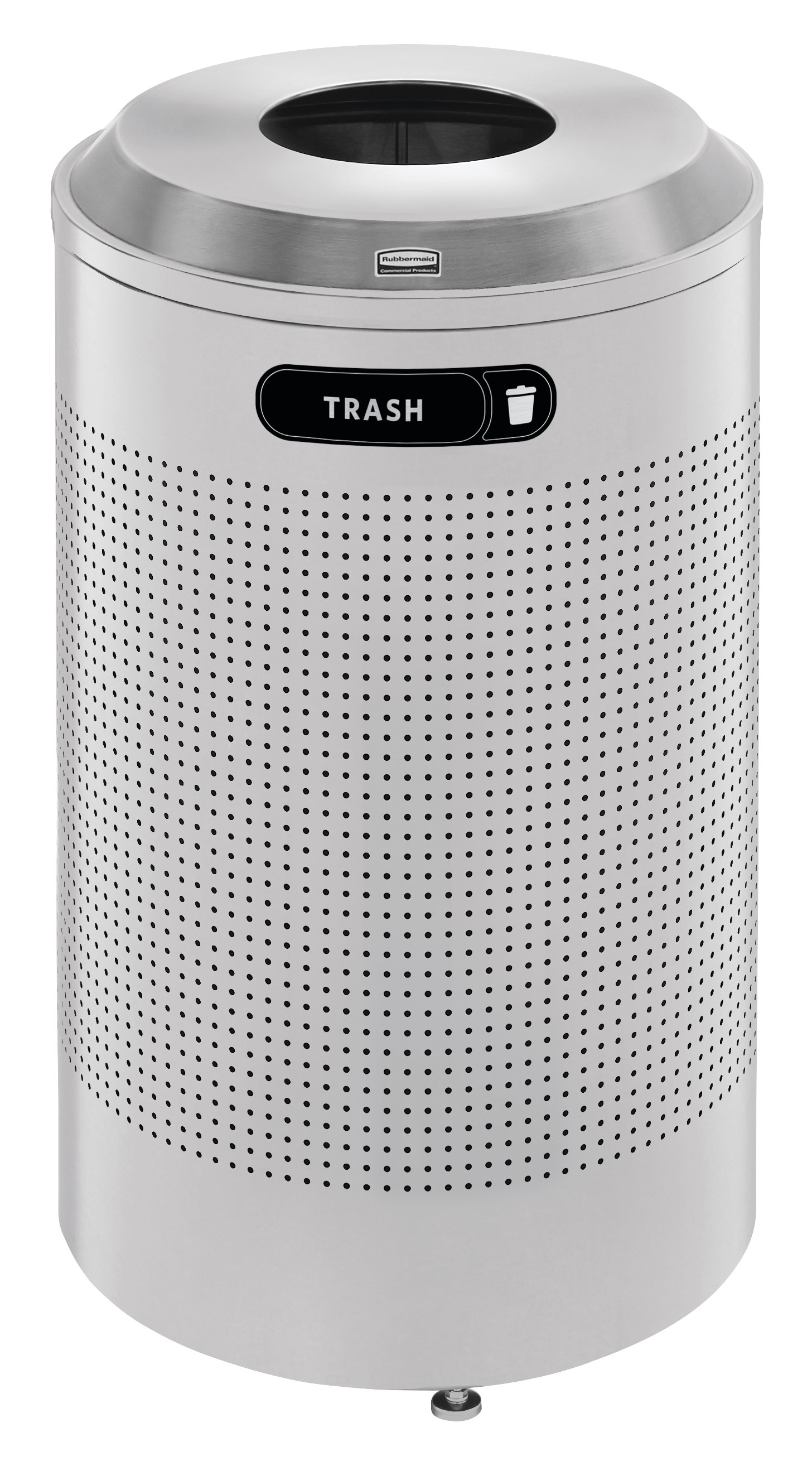 The sleek Silhouettes 26 Gallon FGDRR24 Decorative Round Indoor Recycling Container has a contemporary perforated pattern designed to seamlessly and beautifully blend with modern facilities and environments.