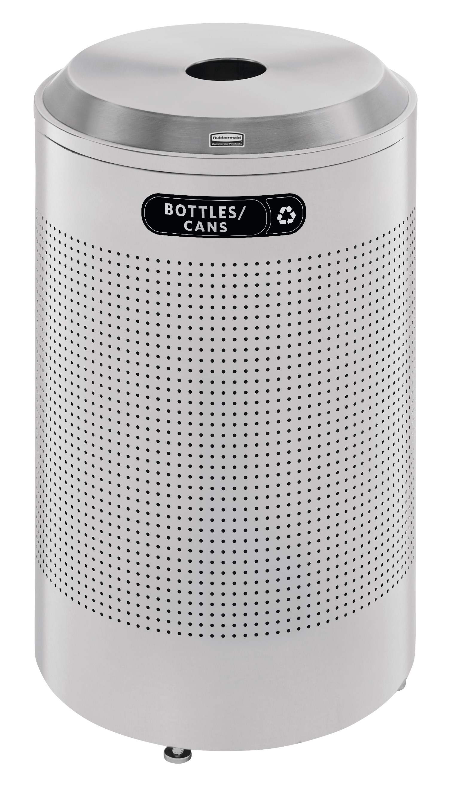The sleek Silhouettes 26 Gallon FGDRR24 Decorative Round Indoor Recycling Container has a contemporary perforated pattern designed to seamlessly and beautifully blend with modern facilities and environments.