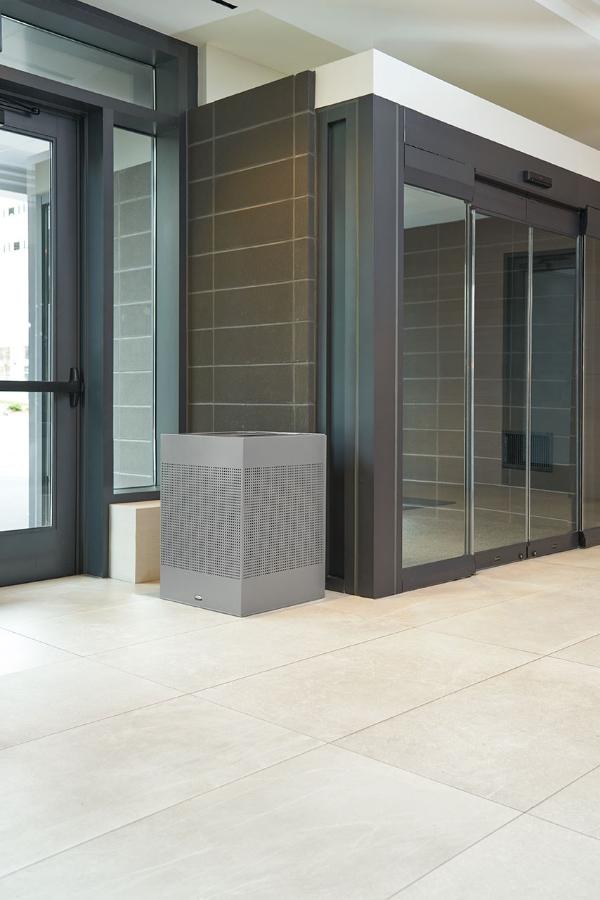 The sleek Silhouettes 34 Gallon Dual Stream Square Indoor Waste Container has a contemporary perforated pattern designed to seamlessly and beautifully blend with modern facilities and environments. Dual stream design includes two metal liners for improved waste diversion.