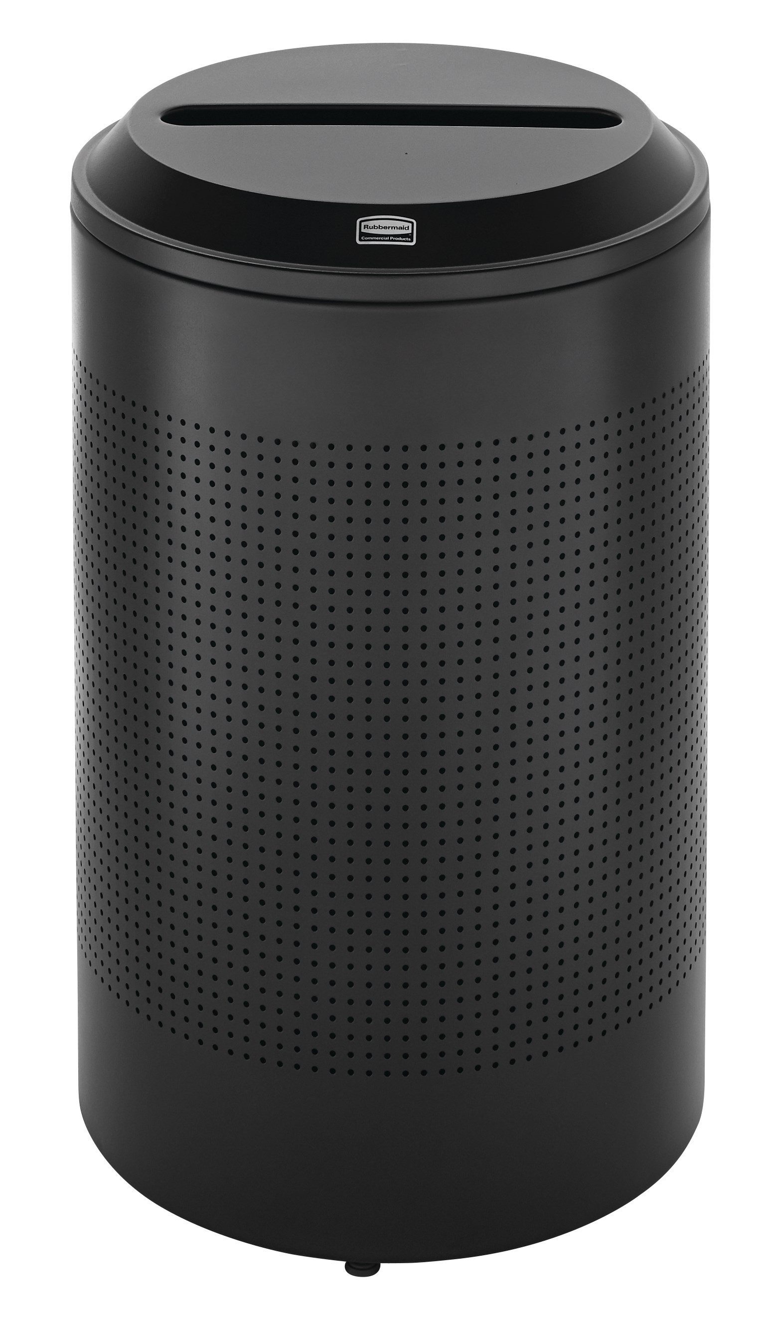 The sleek Silhouettes 26 Gallon FGDRR24 Decorative Round Indoor Recycling Container has a contemporary perforated pattern designed to seamlessly and beautifully blend with modern facilities and environments.