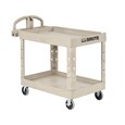 The BRUTE Heavy-Duty Utility Cart with Lipped Shelf transports materials, supplies, and heavy loads securely with up to 500 lbs. load capacity. The lipped shelves prevents items from falling off the cart and features an integrated V-notch to hold pipe and conduit securely for safe cutting.
