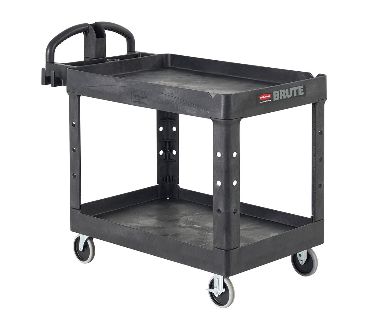 BRUTE Heavy-Duty Ergo Handle Utility Cart, Lipped Shelf, Medium, 500 lb. Capacity - Black