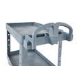 The BRUTE Heavy-Duty Utility Cart with Lipped Shelf transports materials, supplies, and heavy loads securely with up to 500 lbs. load capacity. The lipped shelves prevents items from falling off the cart and features an integrated V-notch to hold pipe and conduit securely for safe cutting.