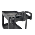 The BRUTE Heavy-Duty Utility Cart with Lipped Shelf transports materials, supplies, and heavy loads securely with up to 500 lbs. load capacity. The lipped shelves prevents items from falling off the cart and features an integrated V-notch to hold pipe and conduit securely for safe cutting.