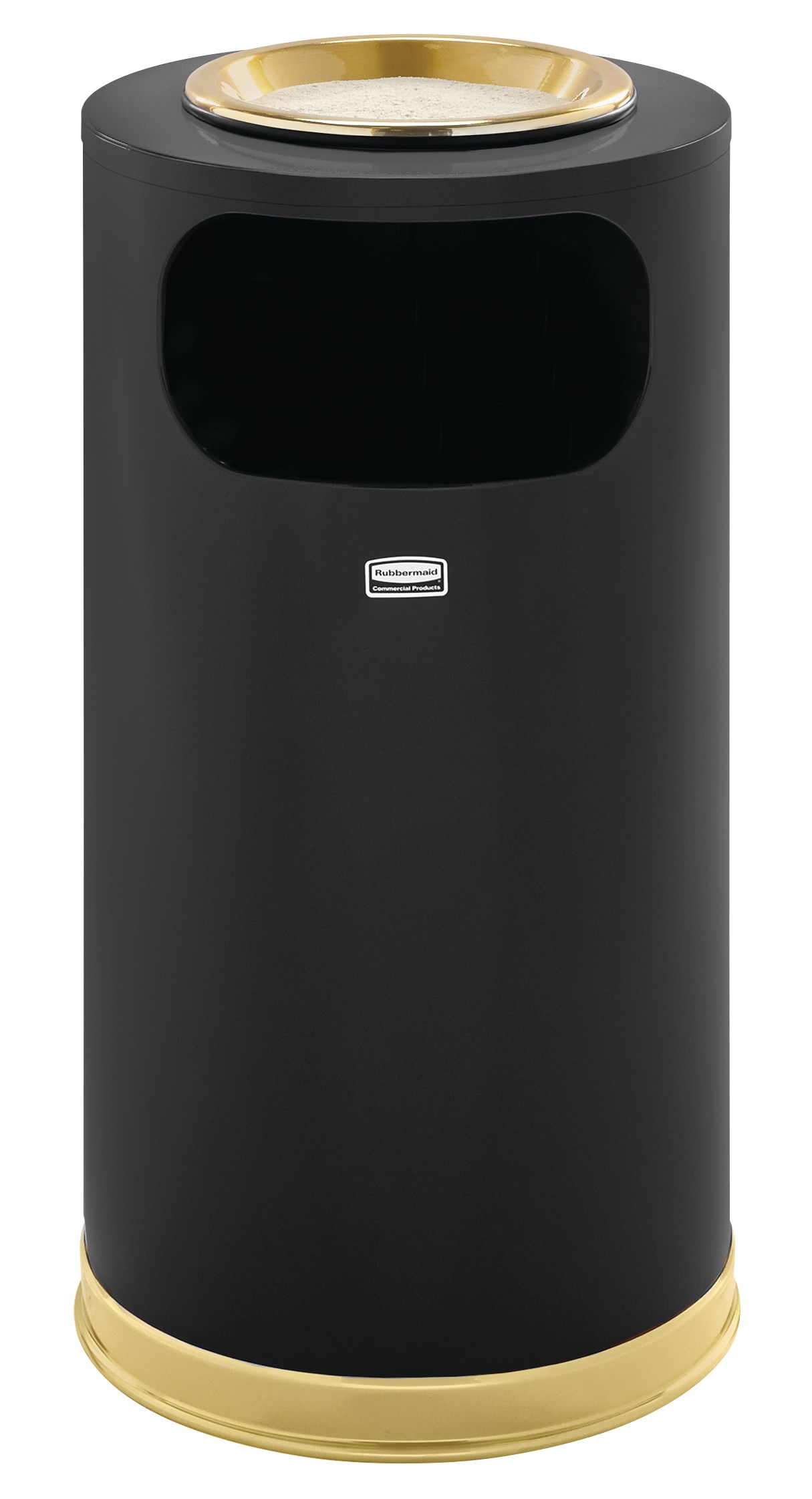 The Metallic Series 12 Gallon FGSO16SU Indoor Waste Container has a sleek design that blends nicely with upscale interiors.