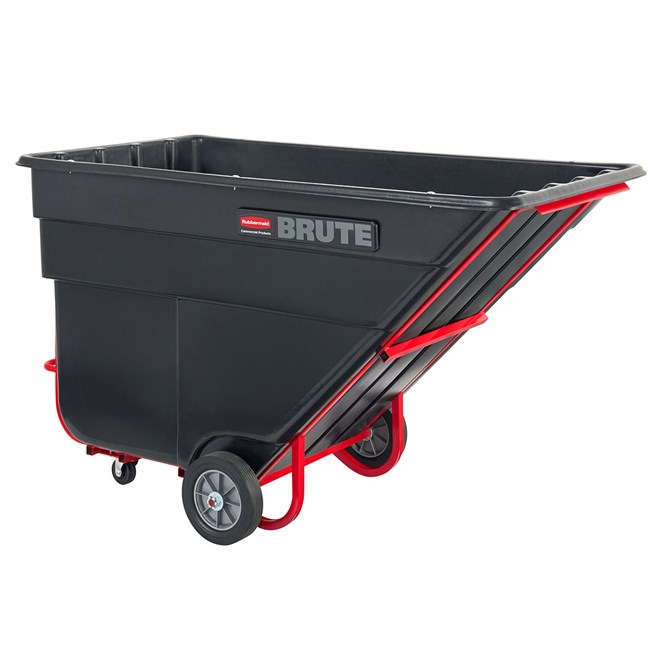 heavy-duty farm waste tilt cart with large black tub