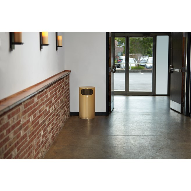 The Metallic Series 12 Gallon FGSO16 Indoor Waste Container is made from heavy-gauge, fire-safe steel with a sleek design that blends nicely with upscale interiors.