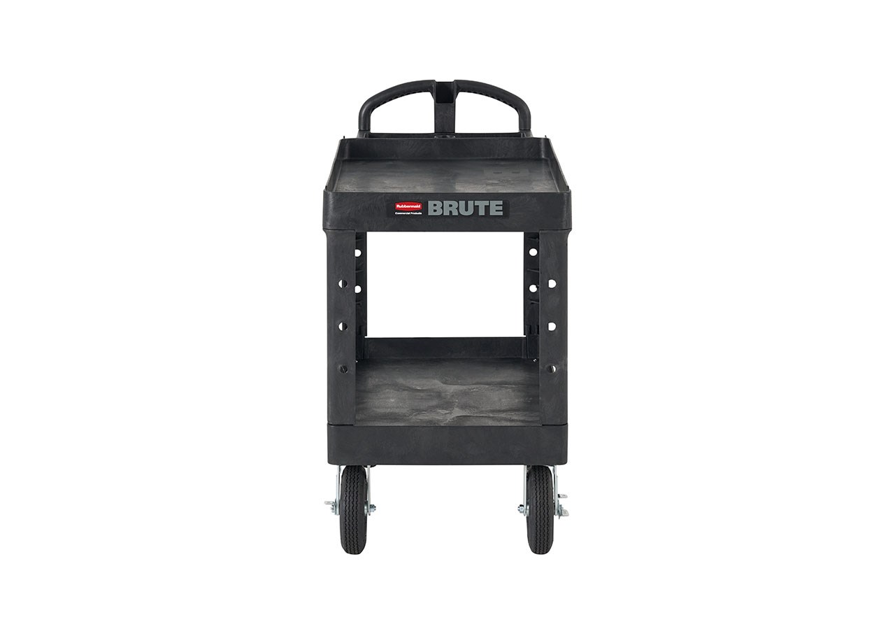 The BRUTE Heavy Duty Utility Cart with lipped shelves is a durable versatile cart that is ideal for transporting materials, supplies, and heavy loads up to 500 lbs. The lipped shelves prevent items from falling off the cart and features an integrated V-notch to hold pipe and conduit securely for safe cutting.