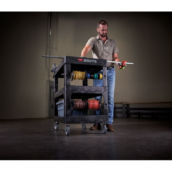The BRUTE Heavy Duty 3-Shelf Utility Cart with a lipped shelves is a durable versatile cart that is ideal for transporting materials, supplies, and heavy loads up to 600 lb.