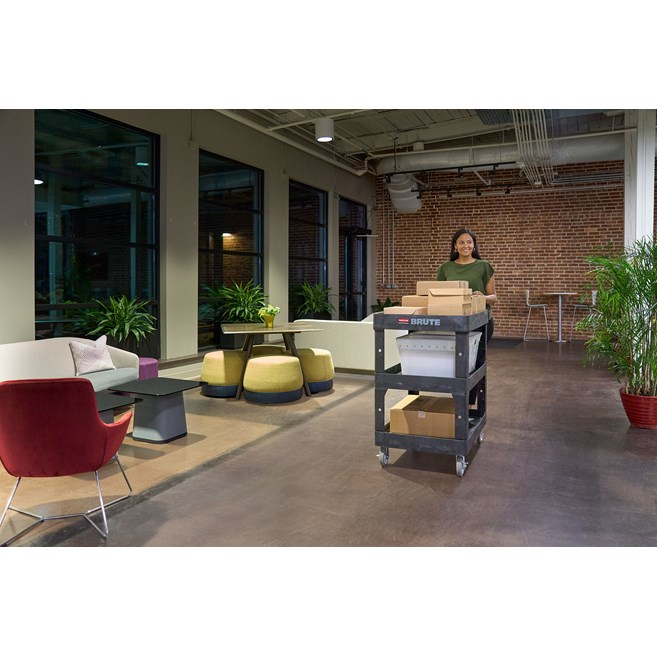 The BRUTE Heavy Duty 3-Shelf Utility Cart with a lipped shelves is a durable versatile cart that is ideal for transporting materials, supplies, and heavy loads up to 600 lb.