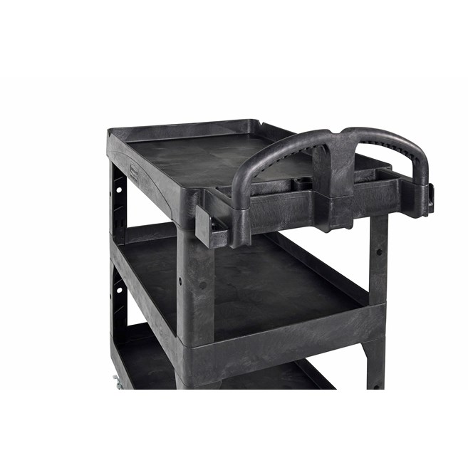 The BRUTE Heavy Duty 3-Shelf Utility Cart with a lipped shelves is a durable versatile cart that is ideal for transporting materials, supplies, and heavy loads up to 600 lb.