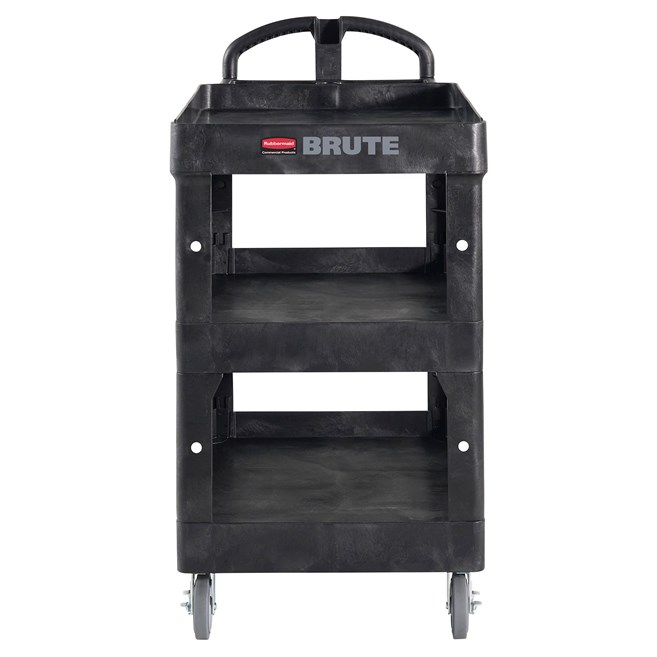 The BRUTE Heavy Duty 3-Shelf Utility Cart with a lipped shelves is a durable versatile cart that is ideal for transporting materials, supplies, and heavy loads up to 600 lb.