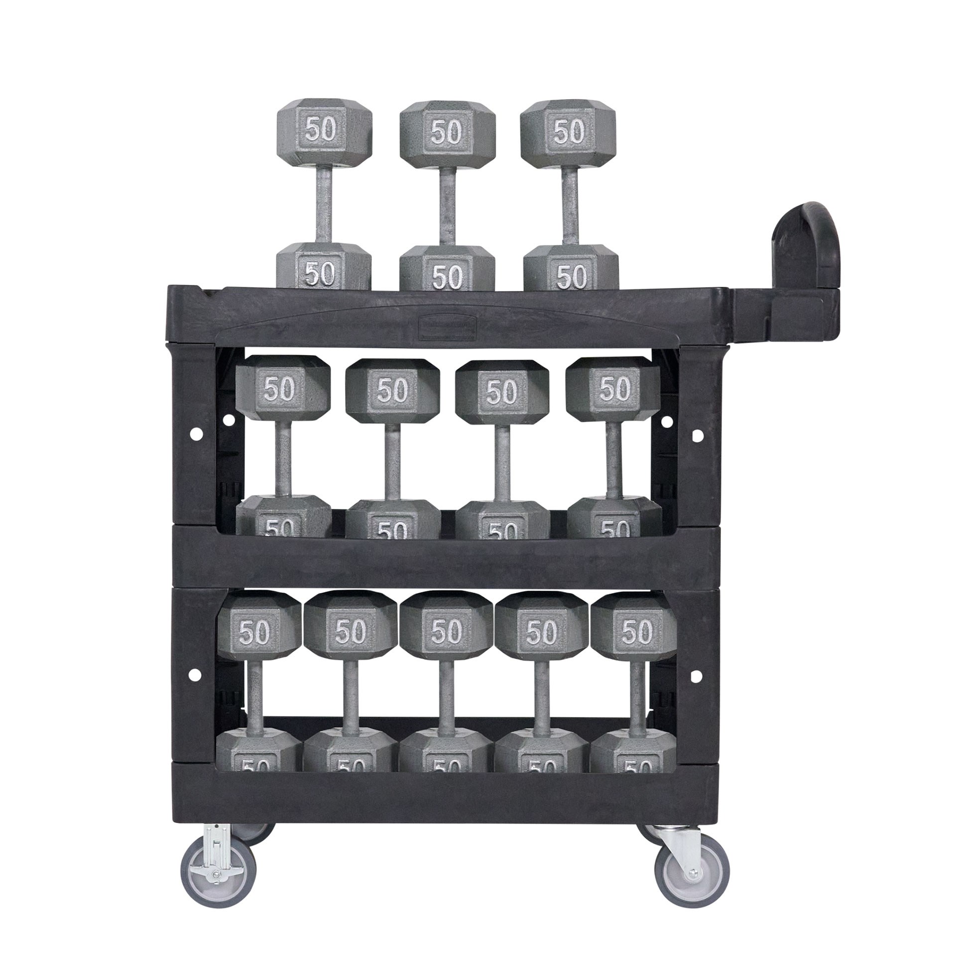 The BRUTE Heavy Duty 3-Shelf Utility Cart with a lipped shelves is a durable versatile cart that is ideal for transporting materials, supplies, and heavy loads up to 600 lb.