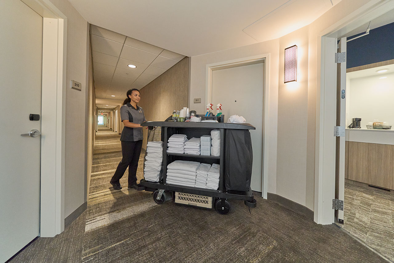 The Executive Full-Size Housekeeping Cart is a complete system solution for housekeeping with optional double bag collection and adjustable shelves.