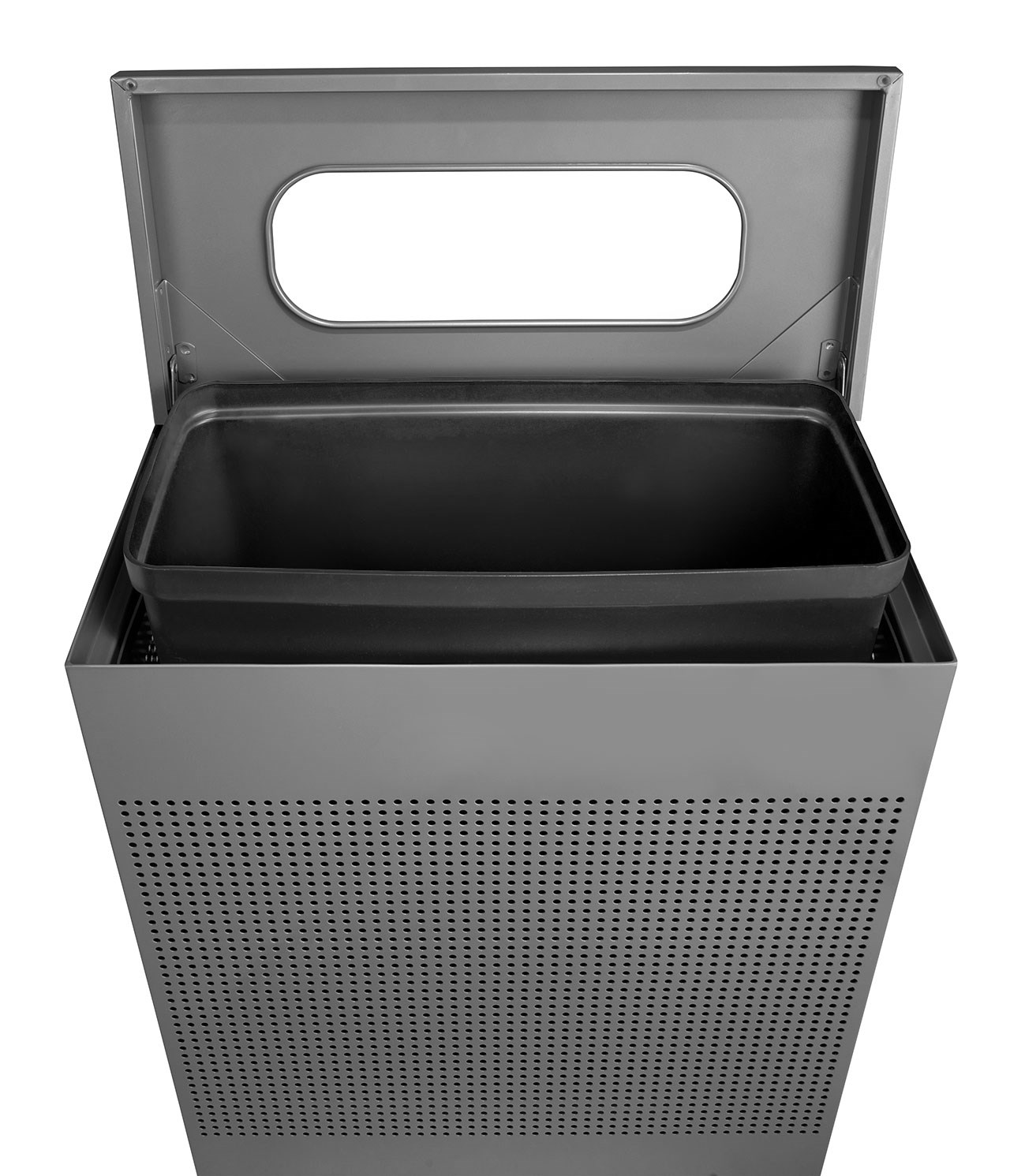 The sleek Silhouettes 22.5 Gallon FGSR18 Decorative Rectangle Indoor Waste Container has a contemporary perforated pattern designed to seamlessly and beautifully blend with modern facilities and environments. High-quality materials and craftsmanship ensure containers can withstand the rigors of everyday use.